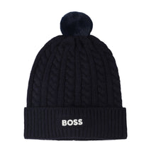 Load image into Gallery viewer, PRE ORDER - Babies Navy Cable Knit Pom Pom Hat