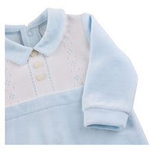 Load image into Gallery viewer, Blue &amp; White Velour Babygrow