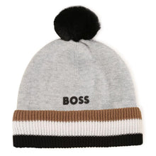 Load image into Gallery viewer, Grey Striped Pom Pom Logo Hat