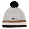 Grey Striped Pom Pom Logo Hat