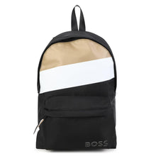 Load image into Gallery viewer, Black Striped Logo Backpack