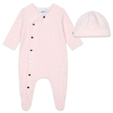 Load image into Gallery viewer, Pink Velvet Monogram Babygrow &amp; Hat Gift Box