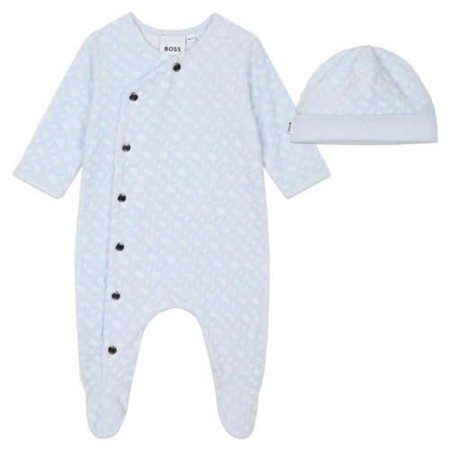 Blue Velvet Monogram Baby Grow & Hat Gift Box