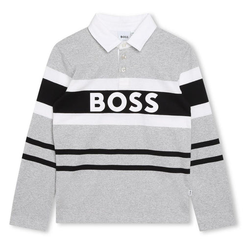 Grey Striped Polo Top