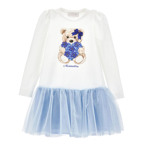 White & Blue Bear Dress