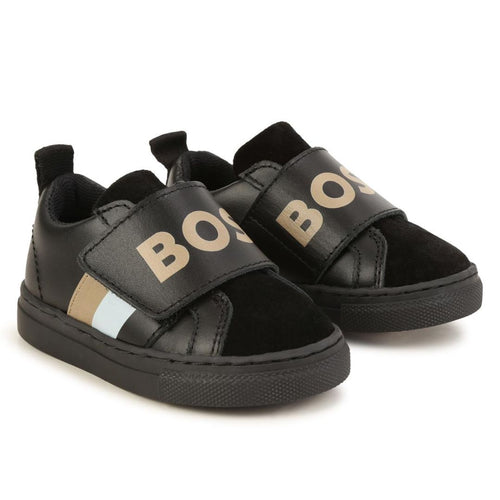 Black Velcro Logo Trainers