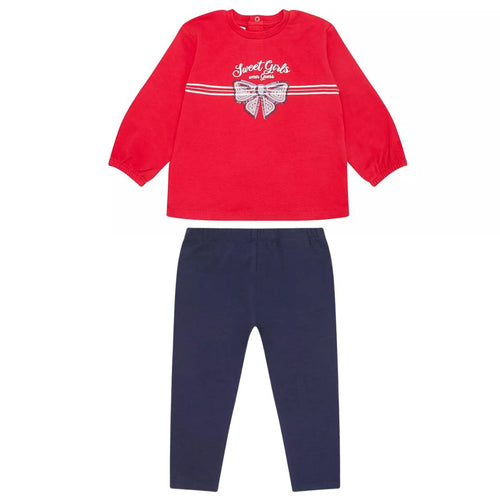 Red Bow Top & Navy Legging Set
