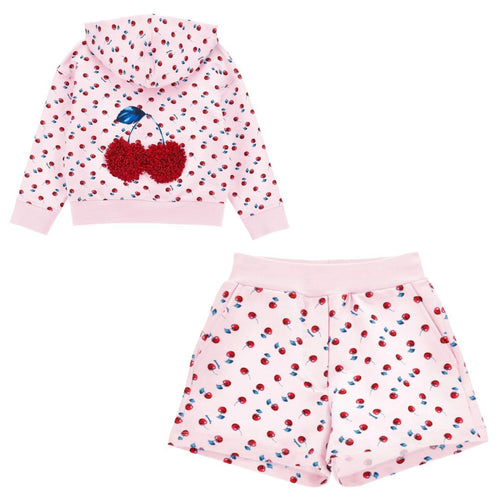 Pink Cherry Zip Hoodie & Short Set