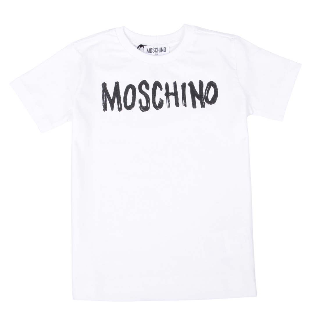 Moschino White Paint Logo T Shirt Village Kids