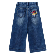 Load image into Gallery viewer, Denim Flared &#39;Daffy&#39; Rhinestone Logo Jeans