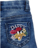 Denim Flared 'Daffy' Rhinestone Logo Jeans