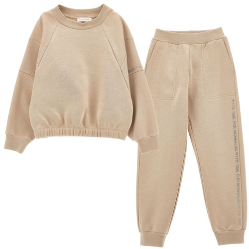 Beige Rhinestone Logo Tracksuit