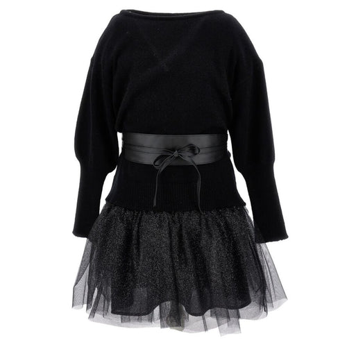 Lurex Black Knit Dress With Belt