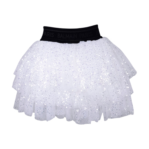 White Tulle Layered Sequin Skirt