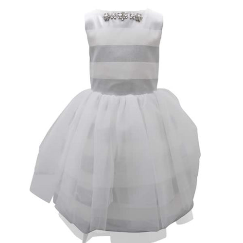 Byblos Girls Sale Silver Stripe Tulle Dress