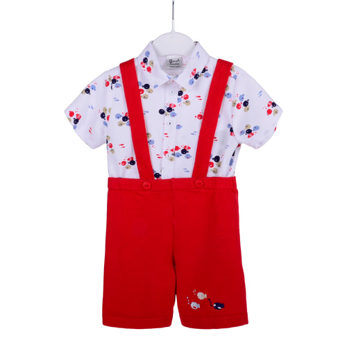 Red Dungaree & Shirt Set