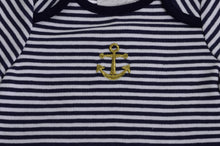 Load image into Gallery viewer, Navy Stripe Footless Babygrow