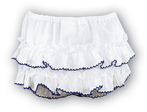 White & Navy Frilled Knickers
