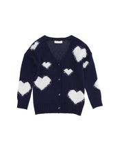 Load image into Gallery viewer, Navy White Heart Knitted Cardigan