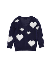 Load image into Gallery viewer, Navy White Heart Knitted Cardigan