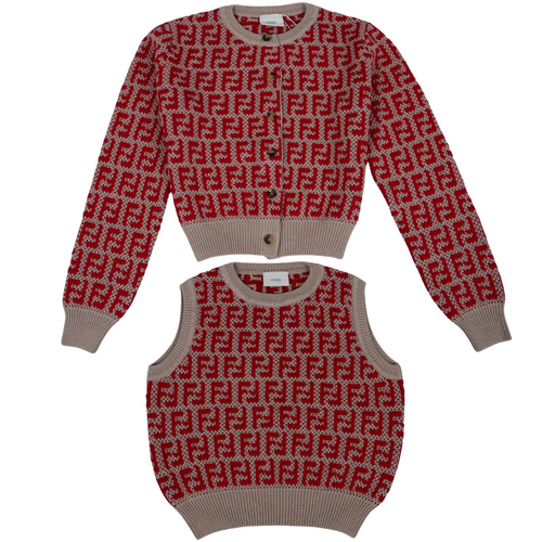 Beige & Red Knitted Twinset