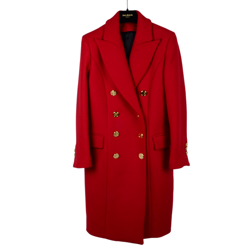 Red Gold Button Wool Coat