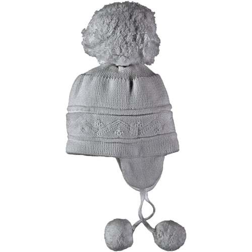 Grey Bobble Hat With Ties