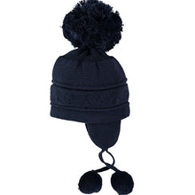 Load image into Gallery viewer, Navy Bobble Hat With Ties
