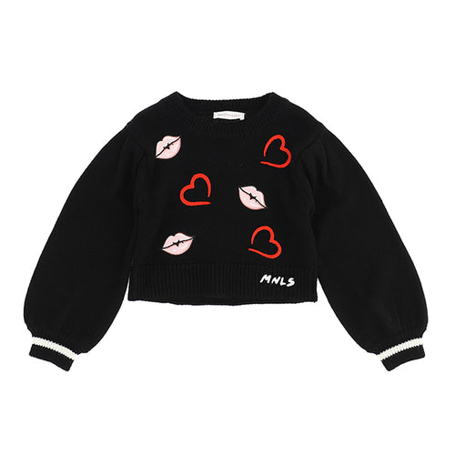 Black Knitted Heart & Lips Jumper