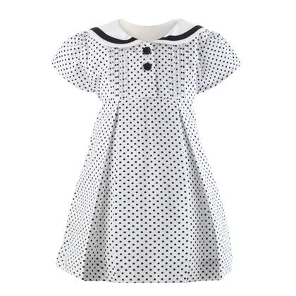 White  & Navy Polka Dot Dress & Bloomers