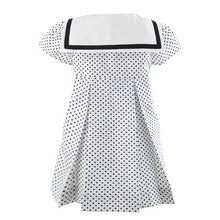 Load image into Gallery viewer, White  &amp; Navy Polka Dot Dress &amp; Bloomers