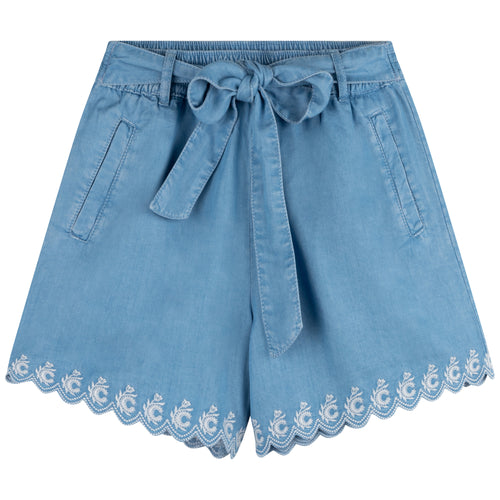 Blue Embroidered Shorts