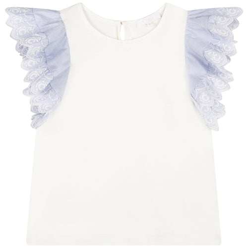 White & Blue Frill Blouse