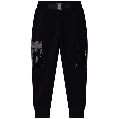 Black Sequin Pockets Sweat Pants