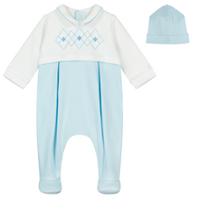 Load image into Gallery viewer, Blue Babygrow &amp; Hat Set