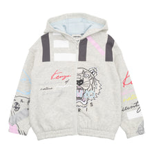 Load image into Gallery viewer, Girls Grey Printed Zip Up Hoodie