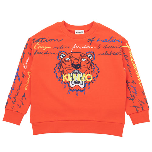 Orange Embroidered Tiger Sweat Top