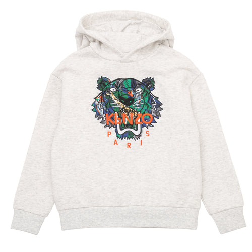 Grey Embroidered Tiger Hoodie