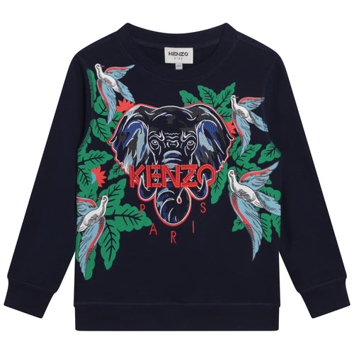 Navy Embroidered Elephant Jungle Sweat Top