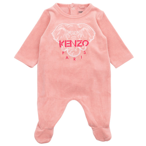 Pink Velour Elephant Babygrow