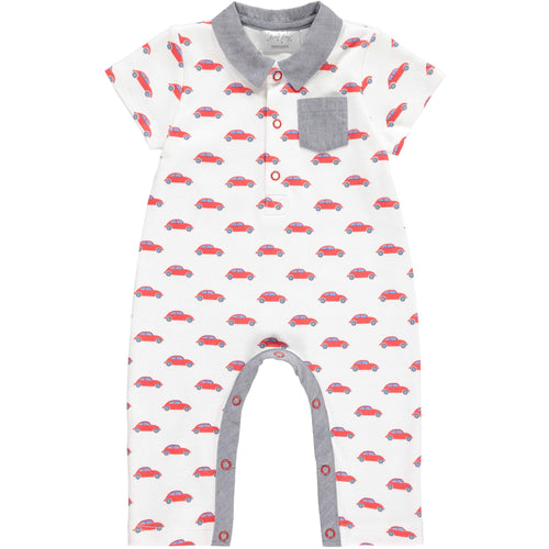 White Car Footless Babygrow