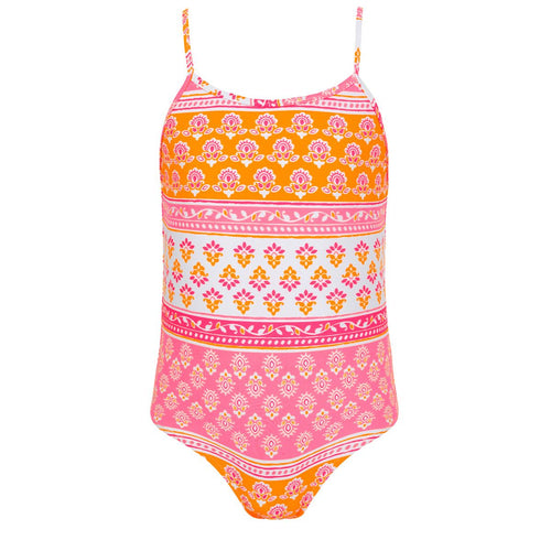 Orange & Pink Patterned Swimsuit