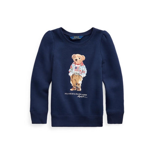 Girls Navy Bear Sweat Top