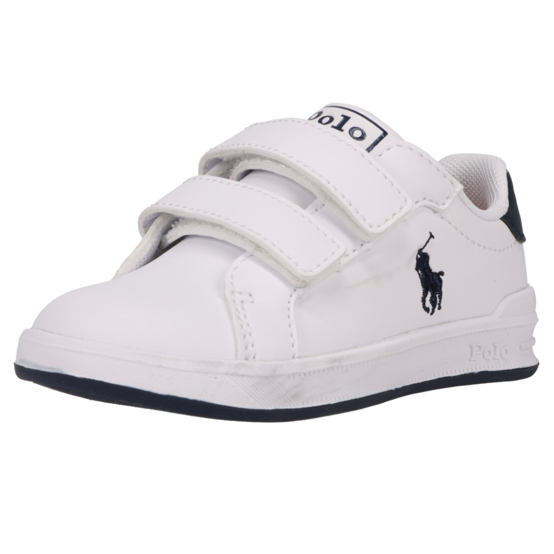 Ralph Lauren White Navy Velcro Heritage Trainer Village Kids