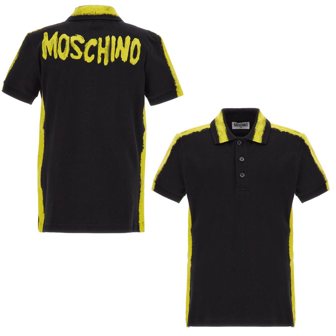 Moschino Black Yellow Paint Polo Shirt Village Kids