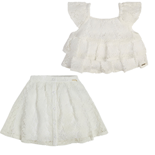 White Lace Effect Skirt & Top Set