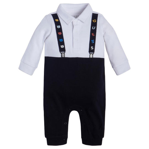 White & Navy 'Dungaree' Babygrow
