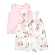 Load image into Gallery viewer, Pink T-Shirt &amp; Flower 2Pc Dungaree Set
