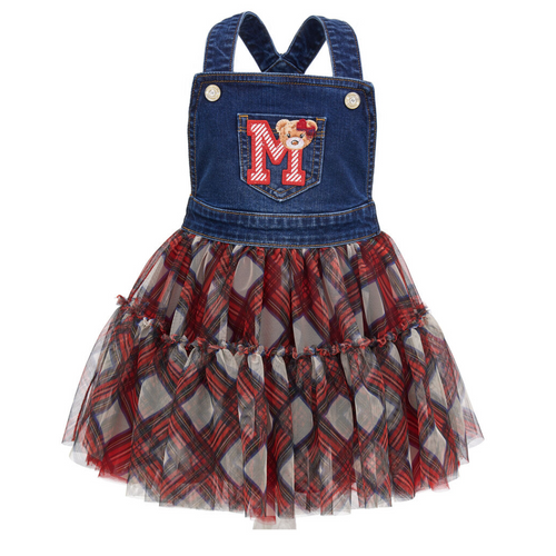 Denim Dungarees With Tulle Skirt