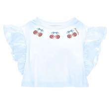 Load image into Gallery viewer, Blue Rhinestone Cherry Cropped T-Shirt